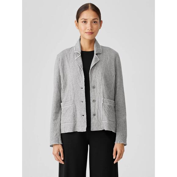Eileen FIsher Double Layer Ripple Knit Notch Collar Blazer Heather Gray Medium - Picture 1 of 8